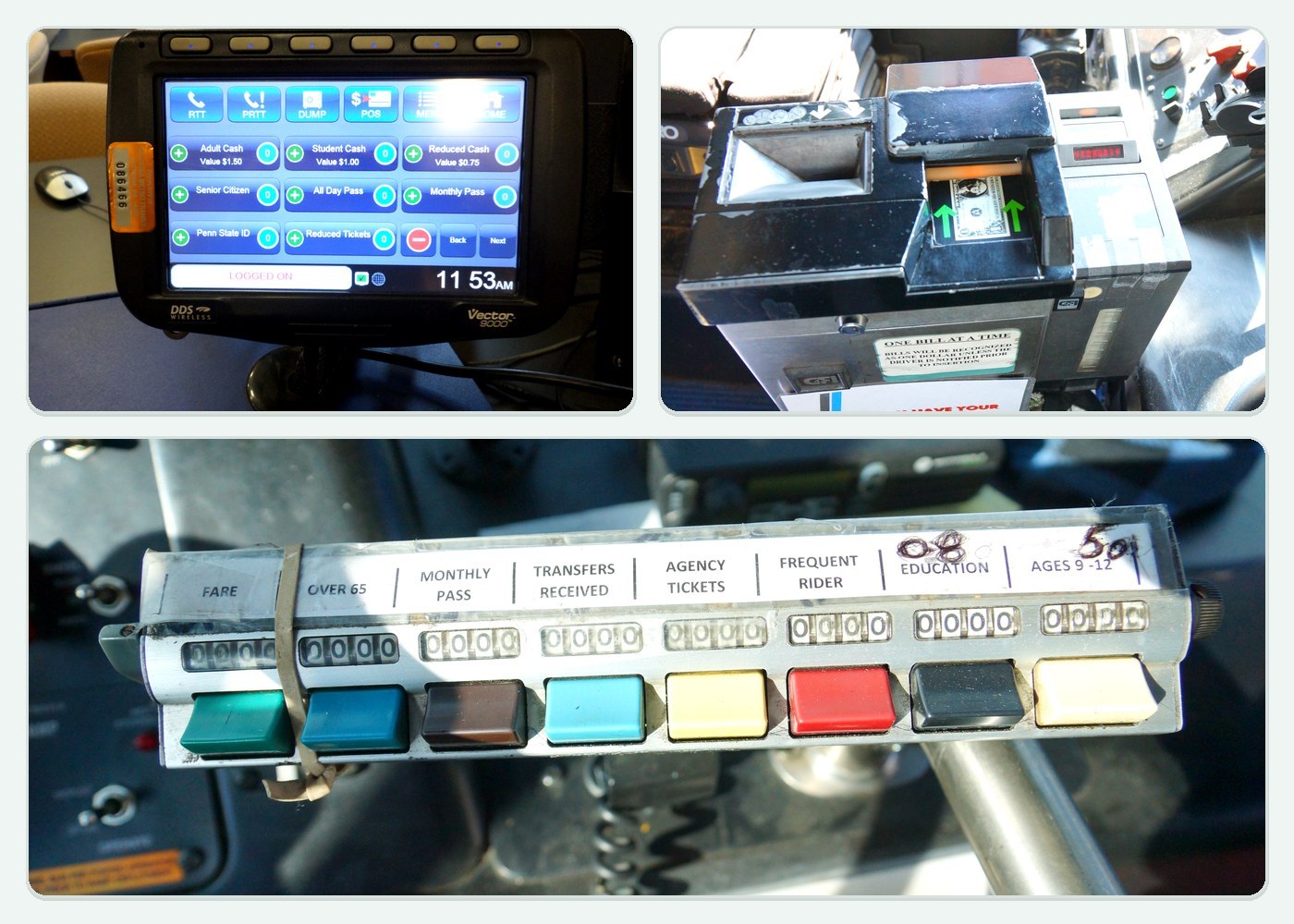 Collage of different farebox and onboard fare collection systems